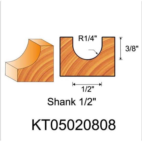 Core Box Router Bit, 1/2" Shank Round Nose Bit for Woodworking, Industrial-Grade - Picture 5 of 5